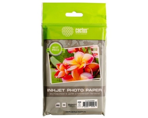 [Бумага] CACTUS CS-GA620050ED Фотобумага A6/200г/м2/50л./белый глянцевое для струйной печати