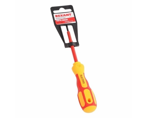[Отвертки] Rexant (12-4712) Отвертка шлицевая диэлектрическая SL4x100 мм, до 1000В, двухкомпонентная рукоятка 