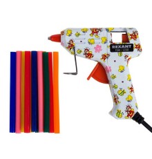 REXANT (12-0112) Пистолет клеевой 15 Вт O 7 мм малый + набор цветных стержней 12 шт. (блистер) 