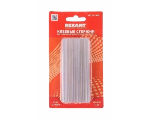 [Пистолеты] REXANT (09-1060) Клеевые стержни d=7,4 мм, L=100 мм, прозрачные, светящиеся (упак. 12 шт.) (блистер) 