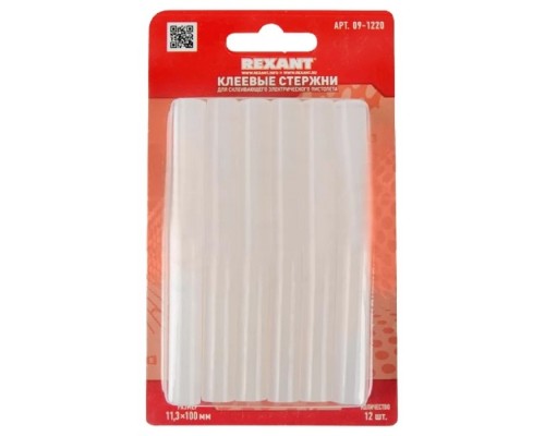 [Пистолеты] Rexant (09-1220) Клеевые стержни d=11,3 мм, L=100 мм, прозрачные (упак. 12 шт.) (блистер)  