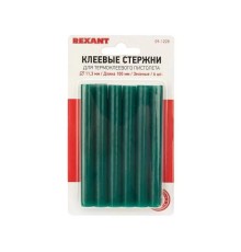 REXANT (09-1228) Клеевые стержни d=11,3 мм, L=100 мм, зеленые (упак. 6 шт.) 