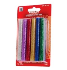 REXANT (09-1235) Клеевые стержни d=11,3 мм, L=100 мм, цветные с блестками (упак. 12 шт.) (блистер) 