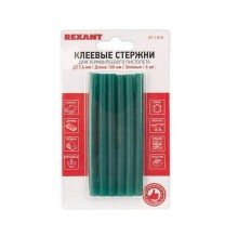 REXANT (09-1018) Клеевые стержни d=7,4 мм, L=100 мм, зеленые (упак. 6 шт.) 