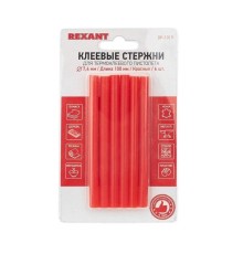 REXANT (09-1019) Клеевые стержни d=7,4 мм, L=100 мм, красные (упак. 6 шт.) 