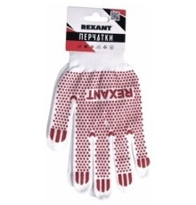 REXANT (09-0202-2) Перчатки х/б белые нейлоновые («Точка» ПВХ) 