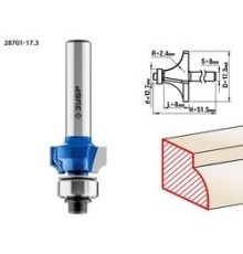 ЗУБР Фреза кромочная калевочная №1, D= 17,3мм, рабочая длина-8мм, радиус-2,4мм, хв.-8мм, d-12,7мм, ЗУБР Профессионал [28701-17.3]
