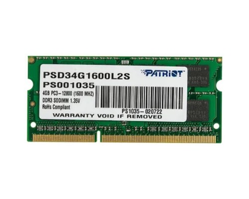 [Модуль памяти] Patriot DDR3 SODIMM 4GB PSD34G1600L2S (PC3-12800, 1600MHz, 1.35V)