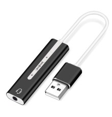 ORIENT AU-04PLB, Адаптер USB to Audio (звуковая карта), jack 3.5 mm (4-pole) для подключения телефонной гарнитуры к порту USB, кнопки: громкость +/-, играть/пауза/вперед/назад; Windows/Linux/MAC OS