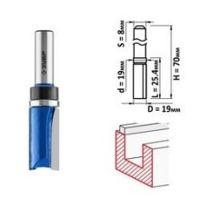 ЗУБР Фреза пазовая прямая с верхним подшипником, D= 19мм, рабочая длина-25,4мм, хв.-8мм, d-19мм, ЗУБР Профессионал [28756-19-26]