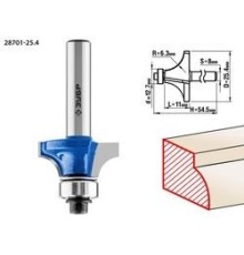 ЗУБР Фреза кромочная калевочная №1, D= 25,4мм, рабочая длина-11мм, радиус-6,3мм, хв.-8мм, d-12,7мм, ЗУБР Профессионал [28701-25.4]