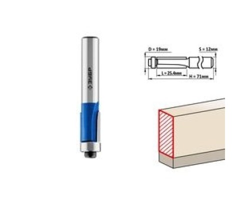[Фрезы] ЗУБР Фреза кромочная с нижним подшипником, D= 19мм, рабочая длина-25,4мм, хв.-12мм, d-19мм, ЗУБР Профессионал [28727-19-25.4-12]