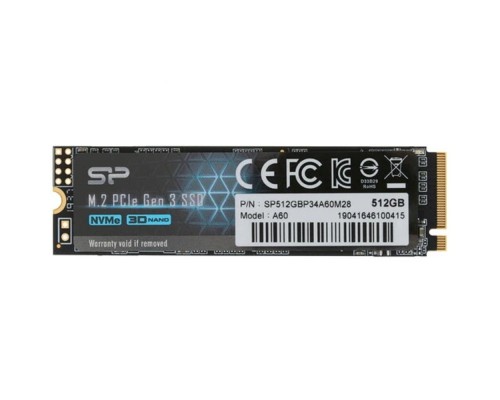 [накопитель] Silicon Power SSD 512Gb A60 SP512GBP34A60M28, M.2 2280, PCI-E x4, NVMe