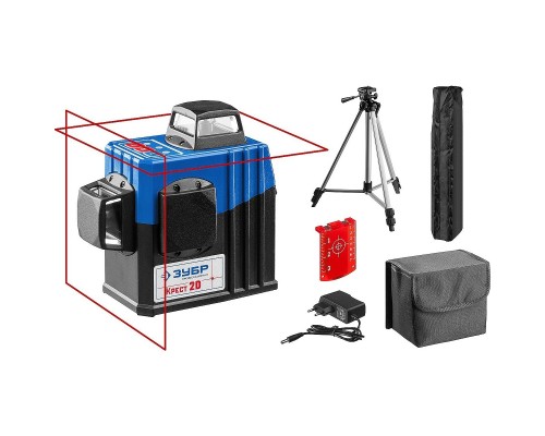 [Дальномер] ЗУБР КРЕСТ 2D №2 нивелир лазерный 2х360°, 20м/70м, точн. +/-0,3 мм/м, штатив (34907-2)
