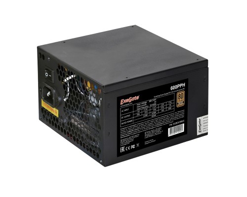 [Блок питания] Exegate EX280578RUS-OEM Блок питания 600W Exegate 600PPH-OEM, 80+Bronze, ATX, black, APFC, 12cm, 24p, (4+4)p, 5*SATA, 3*IDE