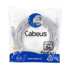 Cabeus PC-UTP-RJ45-Cat.5e-15m-LSZH Патч-корд U/UTP, категория 5е, 2xRJ45/8p8c, неэкранированный, серый, LSZH, 15м