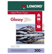 Фотобумага LOMOND Односторонняя Глянцевая, 200г/м2, A3 (29,7Х42см) 50л. для струйной печати. (102024)