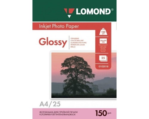 [Бумага] Фотобумага LOMOND Односторонняя Глянцевая, 150г/м2, A4 (21X29,7см) 25л. для струйной печати. 0102043