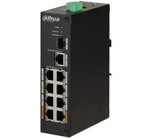 DAHUA DH-PFS3110-8ET-96 8-портовый неуправляемый коммутатор с PoE, уличное исполнение, 8xRJ45 100Mb PoE, 1xRJ45 1Gb + 1xSFP 1Gb uplink, суммарно 96Вт, коммутация 7.6 Гбит/с, MAC-таблица 8К