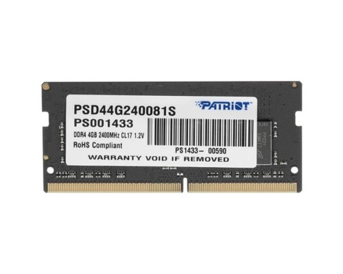 [Модуль памяти] Память SO-DIMM DDR4 4Gb PC19200 2400MHz CL17 Patriot 1.2V (PSD44G240081S)