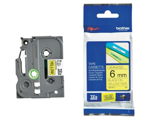 [Расходные материалы] Brother TZE-611 Плёнка для наклеек Brother TZE-611 чёрный шрифт на жёлтой основе, 6мм*8м (TZE611)