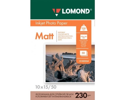 [Бумага] Фотобумага LOMOND Односторонняя Матовая, 230г/м2 A6 (10х15см) 230г/ 50л. для струйной печати. [0102034]