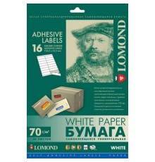Этикетки Lomond 2100125 A4 37x105мм 16шт на листе/70г/м2/50л./белый самоклей. универсальная (с покрытием)