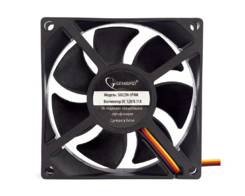 [Вентилятор] Gembird Вентилятор 80x80x25, гидрод., тихий, 3 pin/4pin Molex, провод 30 см (S8025H-3P4M)