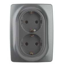 Эра Б0036448 12-2108-12  Розетка 2X2P+E Schuko со шторками, 16A-250В, IP20, Эра12, графит