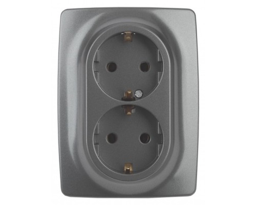 [ЭРА Розетки, выключатели] Эра Б0036448 12-2108-12  Розетка 2X2P+E Schuko со шторками, 16A-250В, IP20, Эра12, графит