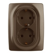 Эра Б0036449 12-2108-13 Розетка 2X2P+E Schuko со шторками, 16A-250В, IP20, Эра12, бронза