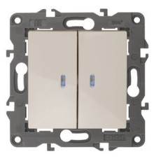 Эра Б0034238 14-1105-02 Выключатель двойной с подсветкой, 10АХ-250В, IP20, Эра Elegance, сл.кость