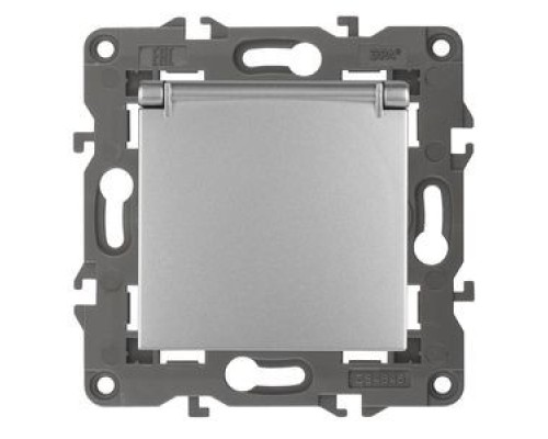 [ЭРА Розетки, выключатели] Эра Б0034280 114-2103-03 Розетка 2P+E Schuko со шторками с крышкой, 16A-250В, IP20, Эра Elegance, алюминий