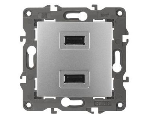 [ЭРА Розетки, выключатели] Эра Б0034360 14-4110-03 Устройство зарядное USB, 230В/5В-2100мА, IP20, Эра Elegance, алюминий