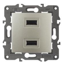 Эра Б0034371 14-4110-04 Устройство зарядное USB, 230В/5В-2100мА, IP20, Эра Elegance, шампань
