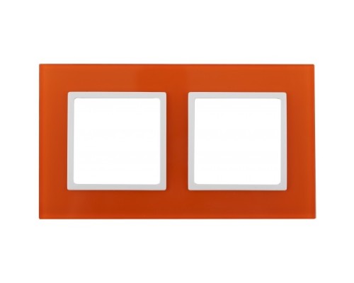 [ЭРА Розетки, выключатели] Эра Б0034495 14-5102-22 Рамка на 2 поста, стекло, Эра Elegance, оранжевый+бел