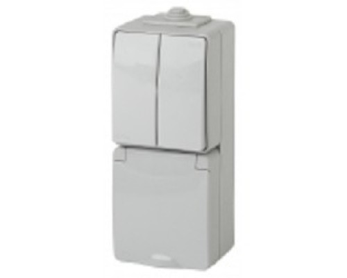 [ЭРА Розетки, выключатели] Эра Б0035999 11-7608-03  Блок розетка+выкл. двойн. верт. IP65, 16A(10AX)-250В, ОУ, Эра Эксперт, серый