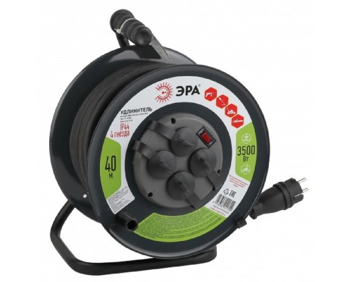 [Эра Силовые удлинители на рамке и на катушке] ЭРА Б0043059 Удлинитель силовой RMx-4es-3x2.5-40m-IP44(KG) на м. катушке c/з 4 гн 40м КГ 3х2.5