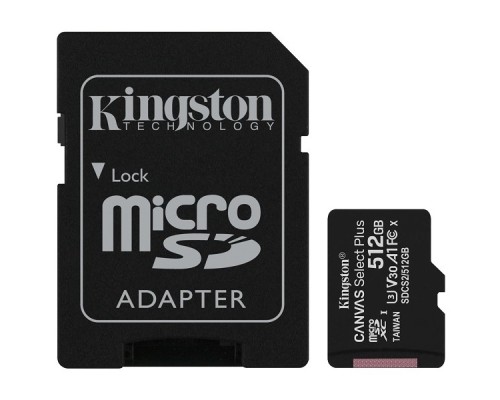[Карта памяти ] Micro SecureDigital 512Gb Kingston Class 10 UHS-I U3 Canvas Select Plus (SD адаптер) 100MB/s SDCS2/512GB