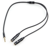 Кабель аудио Cablexpert CCAB-02-35MYHM-0.2MB. 3.5 джек 4pin(M)/2х 3.5 джек(F) наушники и микрофон, черный, 0.2м, блистер