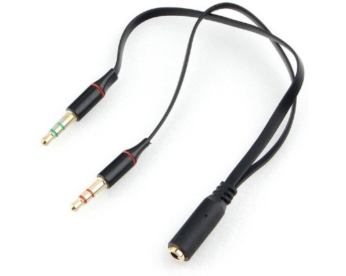 [кабели] Кабель аудио Cablexpert CCAB-02-35F2M-0.2MB. 3.5 джек 4pin(F)/2х 3.5 джек(M) наушники и микрофон, черный, 0.2м, блистер
