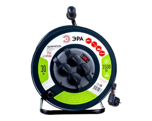[Эра Силовые удлинители на рамке и на катушке] ЭРА Б0046850 Удлинитель силовой RMx-4es-3x1.5-30m-IP44 на м. катушке c/з 4 гн 30м ПВС 3х1.5 