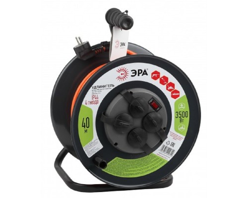 [Эра Силовые удлинители на рамке и на катушке] ЭРА Б0046851 Удлинитель силовой RMx-4es-3x1.5-40m-IP44 на м. катушке c/з 4 гн 40м ПВС 3х1.5 