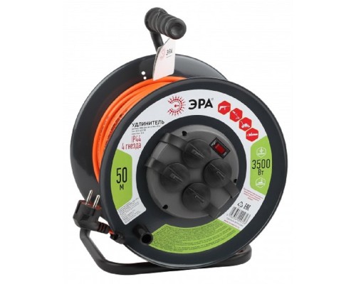 [Эра Силовые удлинители на рамке и на катушке] ЭРА Б0046852 Удлинитель силовой RMx-4es-3x1.5-50m-IP44 на м. катушке c/з 4 гн 50м ПВС 3х1.5 