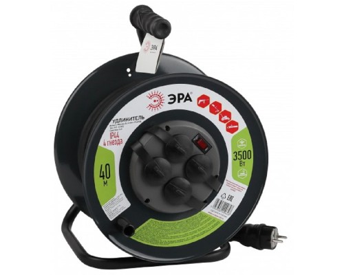 [Эра Силовые удлинители на рамке и на катушке] ЭРА Б0046848 Удлинитель силовой RMx-4es-3x1.5-40m-IP44(KG) на м. катушке c/з 4 гн 40м КГ 3х1.5
