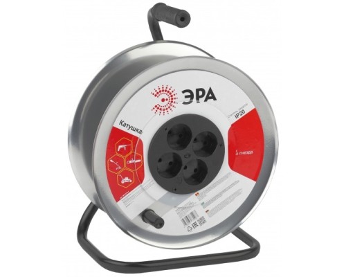 [Эра Силовые удлинители на рамке и на катушке] ЭРА Б0033024 K-M-4 Катушка металлическая без заземления 4гн 