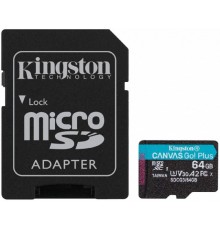 Micro SecureDigital 64Gb Kingston Canvas Go Plus UHS-I U3 A2 + ADP (170/70 MB/s) SDCG3/64GB