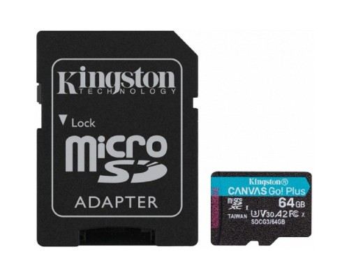 [Карта памяти ] Micro SecureDigital 64Gb Kingston Canvas Go Plus UHS-I U3 A2 + ADP (170/70 MB/s) SDCG3/64GB