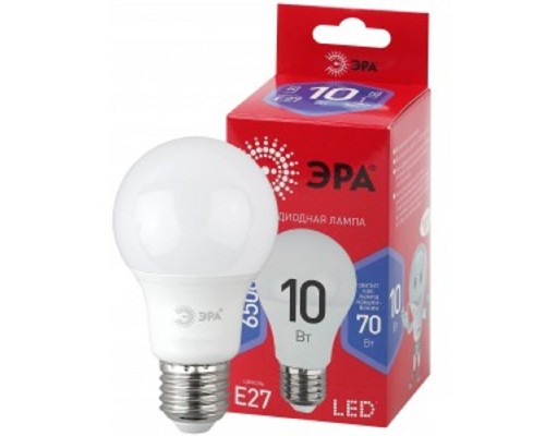 [ЭРА Светодиодные лампы] Эра Б0045324 Лампочка светодиодная RED LINE LED A60-10W-865-E27 R Е27 / E27 10 Вт груша холодный дневной свет 
