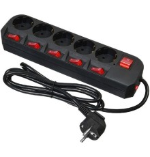 BURO Сетевой фильтр 5 розеток (500SH-1.8-SW-B) 1.8м, черный коробка {1159725}
